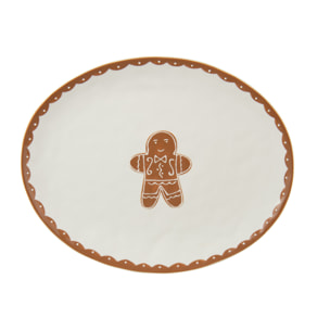 J-Line assiette Cookie Ovale Dolomie - céramique - brun/blanc