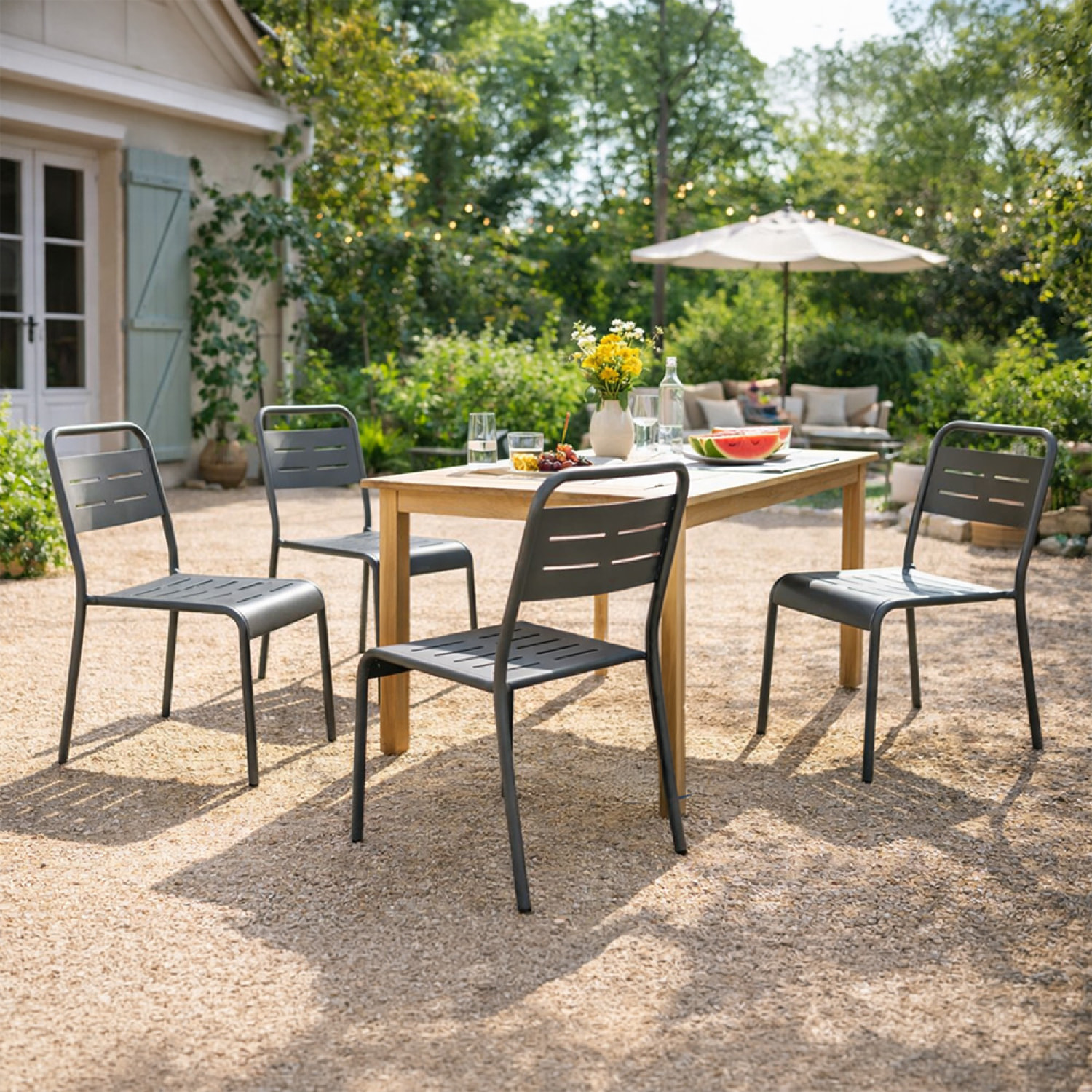 EVORA Lot de 4 chaises de jardin empilables gris foncé