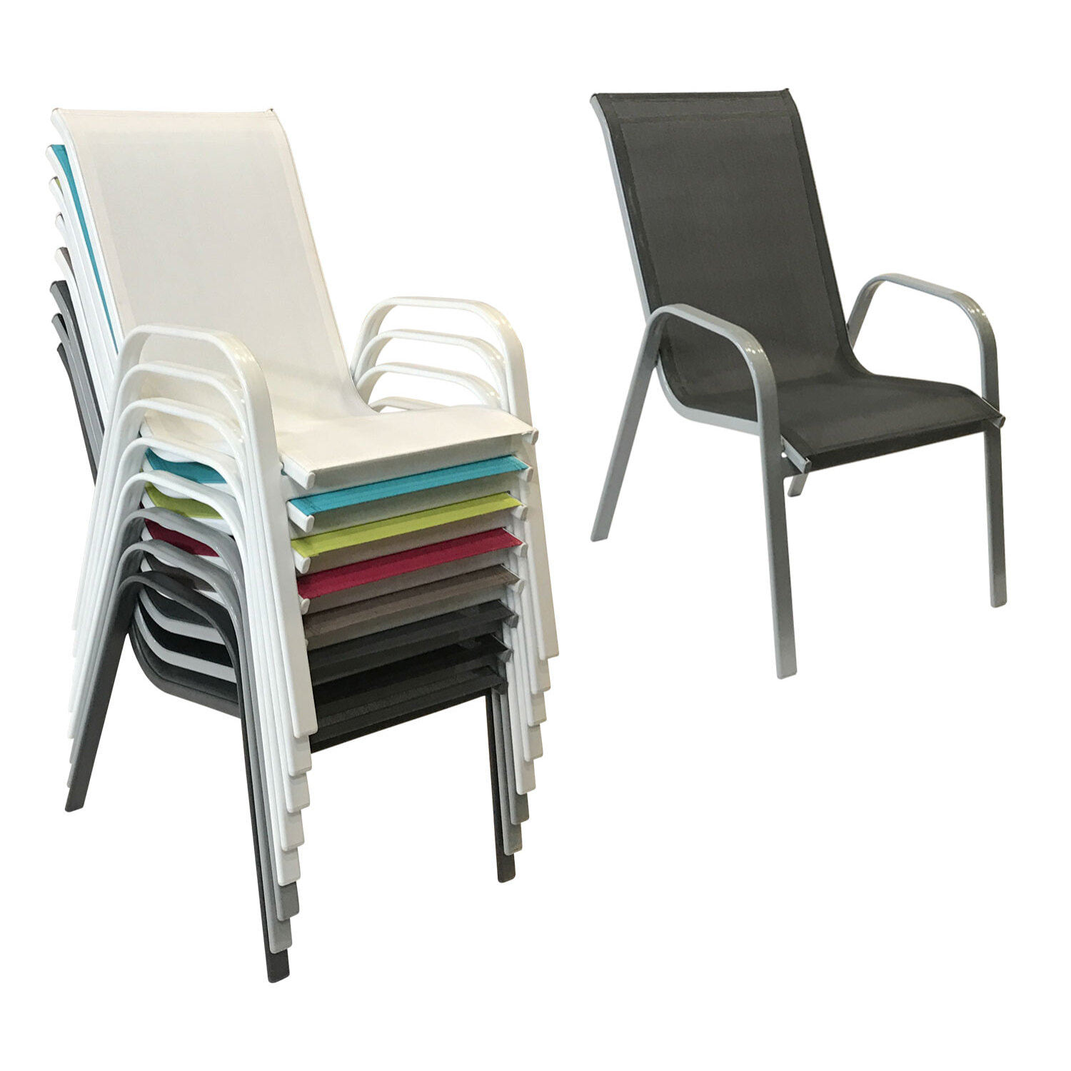 Lot de 8 chaises MARBELLA en textilène gris - aluminium gris