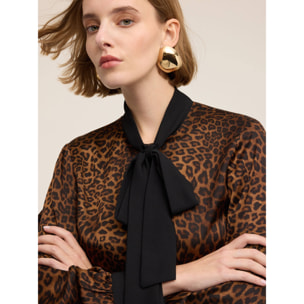 Motivi - Camisa de raso estampado animal - Marrón