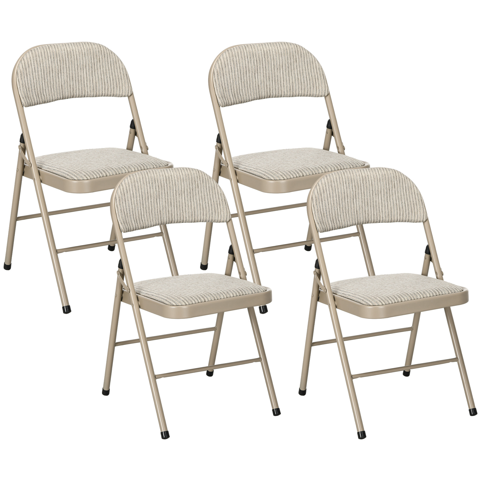 Juego de 4 Sillas Plegables Tapizadas en Lino Sintético con Respaldo y Estructura de Acero, para Salón, Comedor, Cocina, 45x46x78 cm, Beige