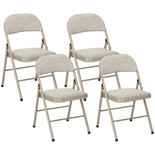 Juego de 4 Sillas Plegables Tapizadas en Lino Sintético con Respaldo y Estructura de Acero, para Salón, Comedor, Cocina, 45x46x78 cm, Beige