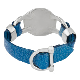 Pulsera Piel azul y plata piel y cristal en azul