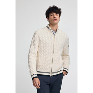 Cardigan ecrù con cerniera completa e toppa nautica Polo Club