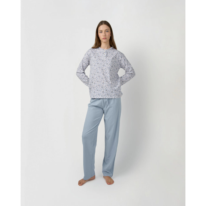Pijama largo algodón frunce etri índigo