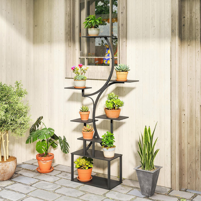 Étagère à fleurs en métal à 8 niveaux noir
