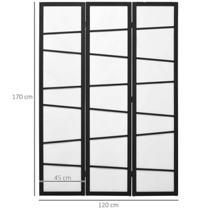 Biombo de 3 Paneles Divisor de Habitación Plegable 120x170 cm Separador de Ambientes de Madera Decoración para Oficina Dormitorio Salón Negro y Blanco