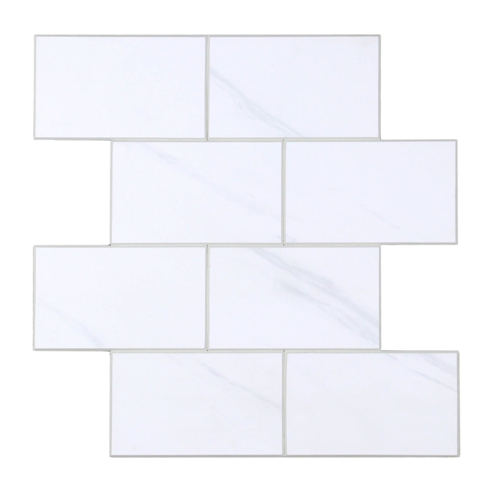 Crédence adhésive murale 3D  - Effet carrelage 4 pièces - Blanc
