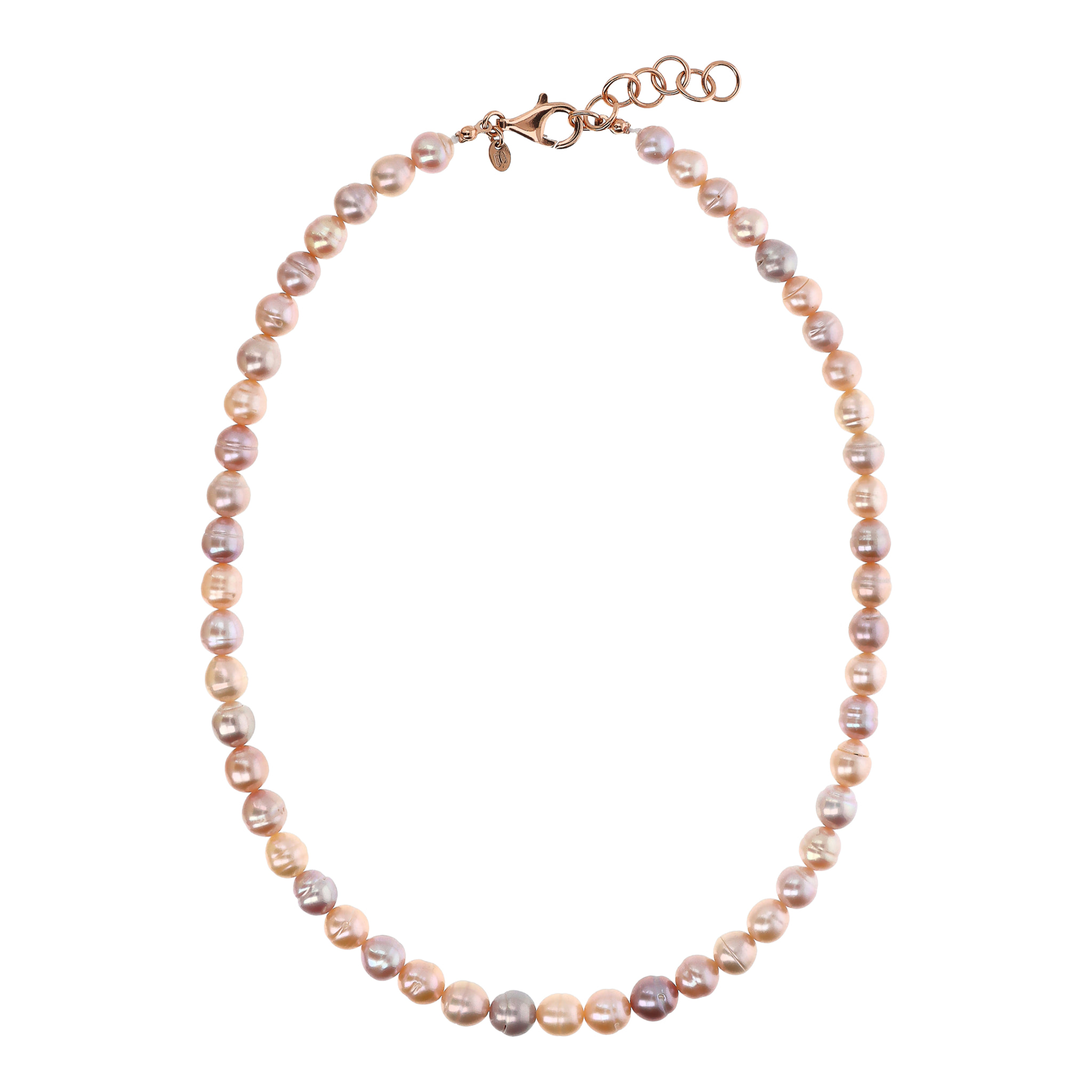 PERLAVIVA - Collana Girocollo in Argento 925 placcato Oro Rosa 18Kt con Perle Cerchiate Multicolor d'Acqua Dolce Ø7/8mm