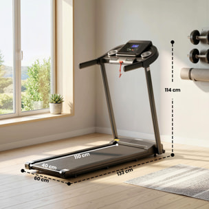 Cinta de Correr para Casa, 1-12 KM/H 1,5HP, Andar Caminadora Eléctrica con 12 Programas Preestablecidos, Ruedas, Pantalla LED, Soporte para Móvil, 2 Portavasos para Gimnasio en Hogar y Oficina