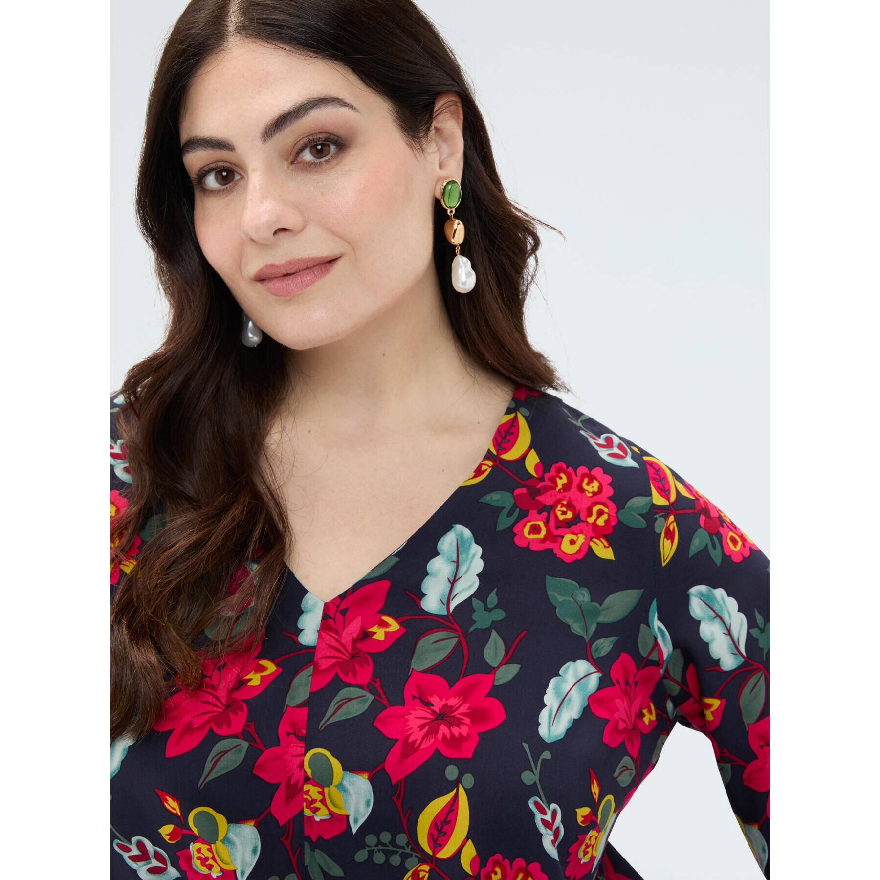 Fiorella Rubino - Blusa stampa floreale in viscosa con nodo - Blu