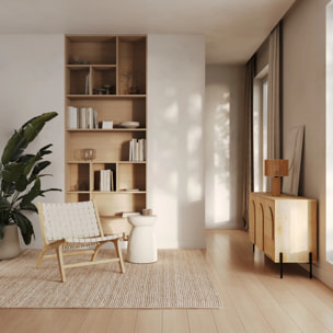 Fauteuil en teck et cuir tressé blanc - Kuna