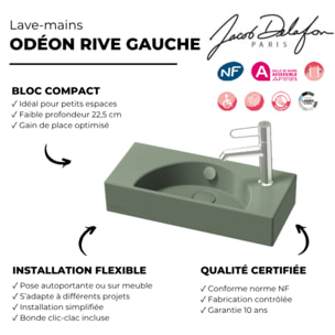 Lave-mains compact 50 cm Odéon Rive Gauche 1 trou de robinetterie à droite Kaki satiné avec bonde
