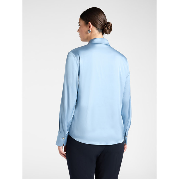 Elena Mirò - Camicia in raso di viscosa stretch - Azzurro