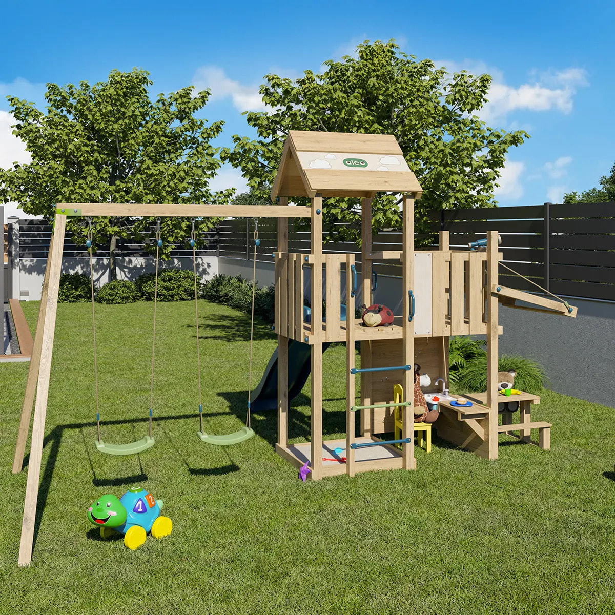 Aire de jeux bois 2,20 m SNACK XPRESSION 2 - 12 enfants