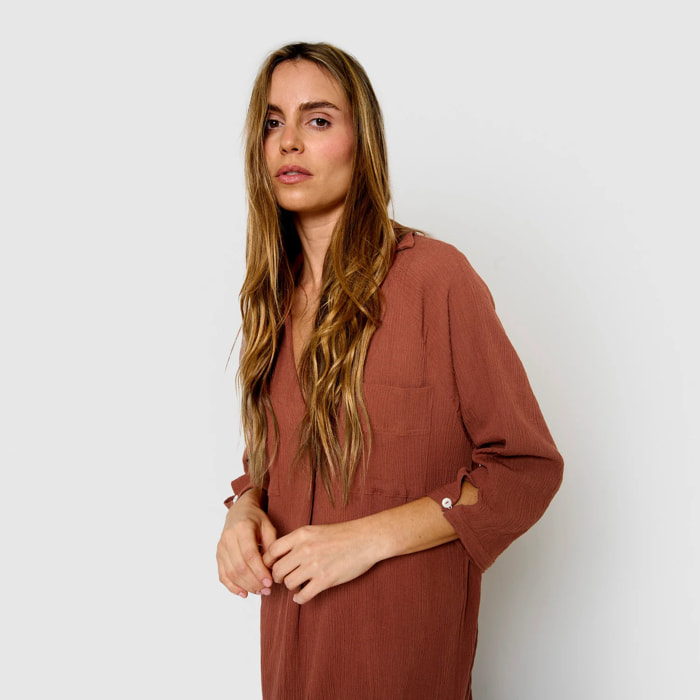 Vestido midi algodón lino rosette