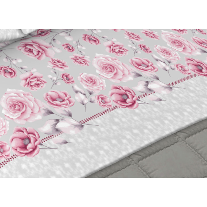 Completo Lenzuola Matrimoniale Disegno Rose24 CN