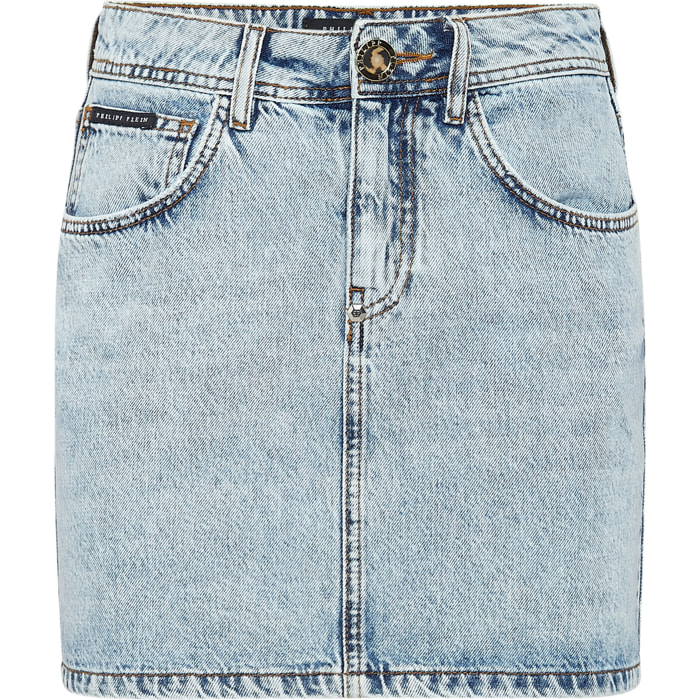 PHILIPP PLEIN Denim Mini Skirt Skull