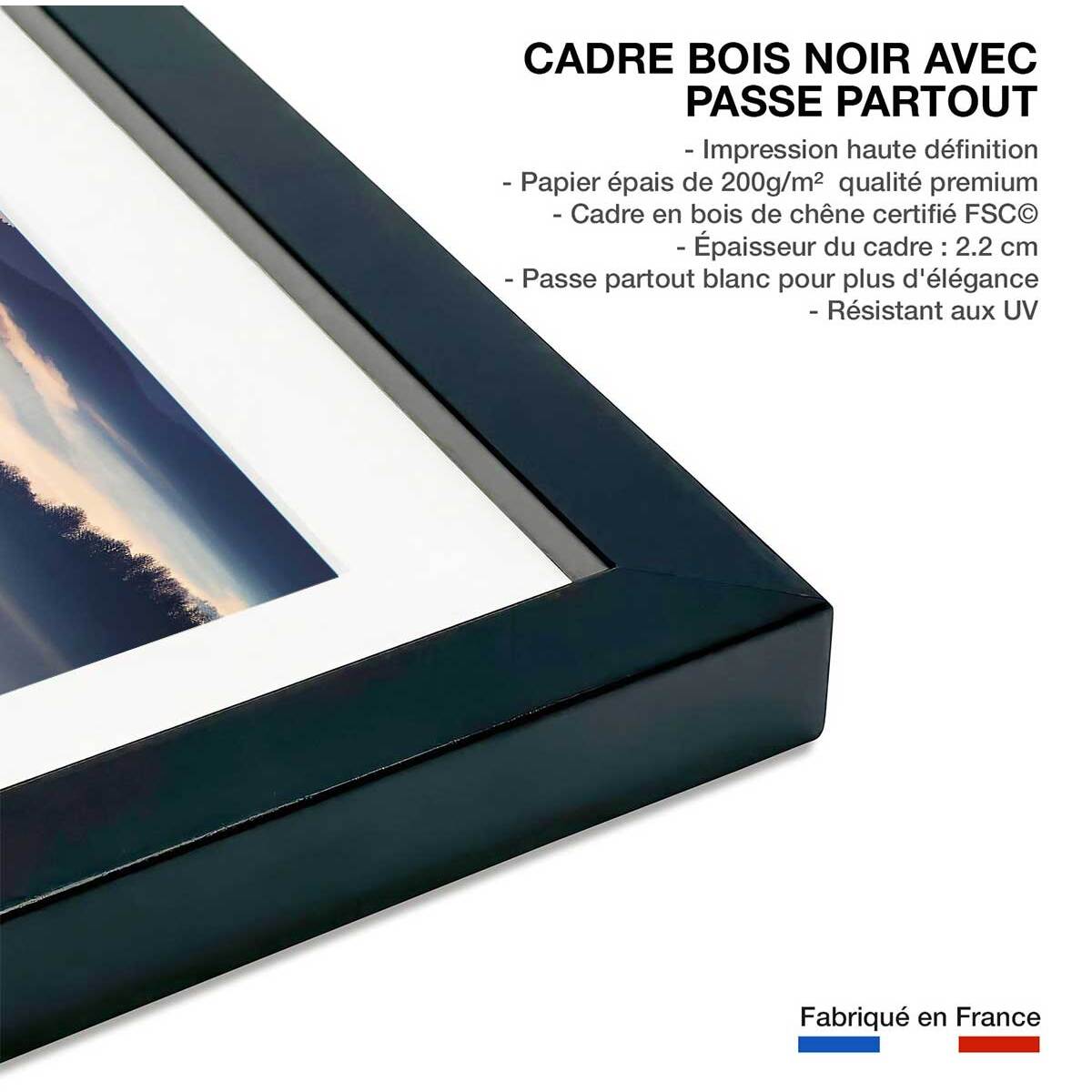 Affiche paysage brume magique Affiche + cadre en bois - Noir