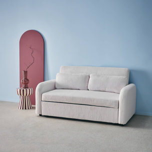 Canapé convertible arrondi 2 places velours côtelé blanc L 168 x P 90 x H 88cm - Lino