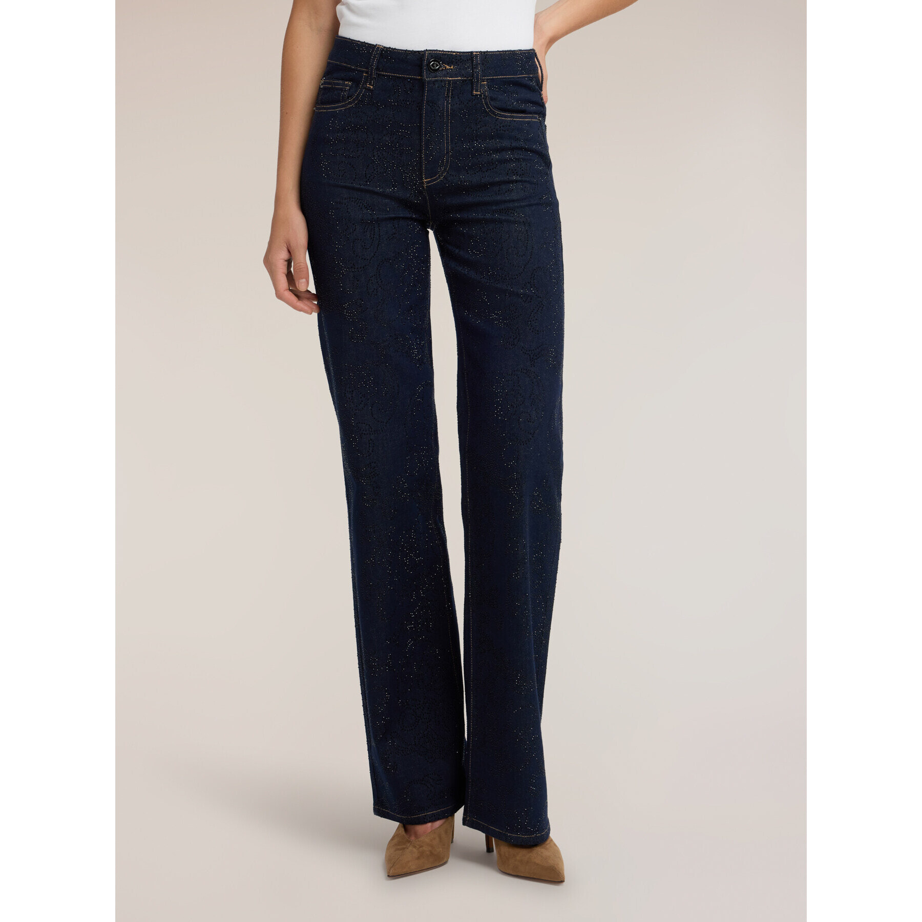 Motivi - Jeans palazzo con strass all over - Blu