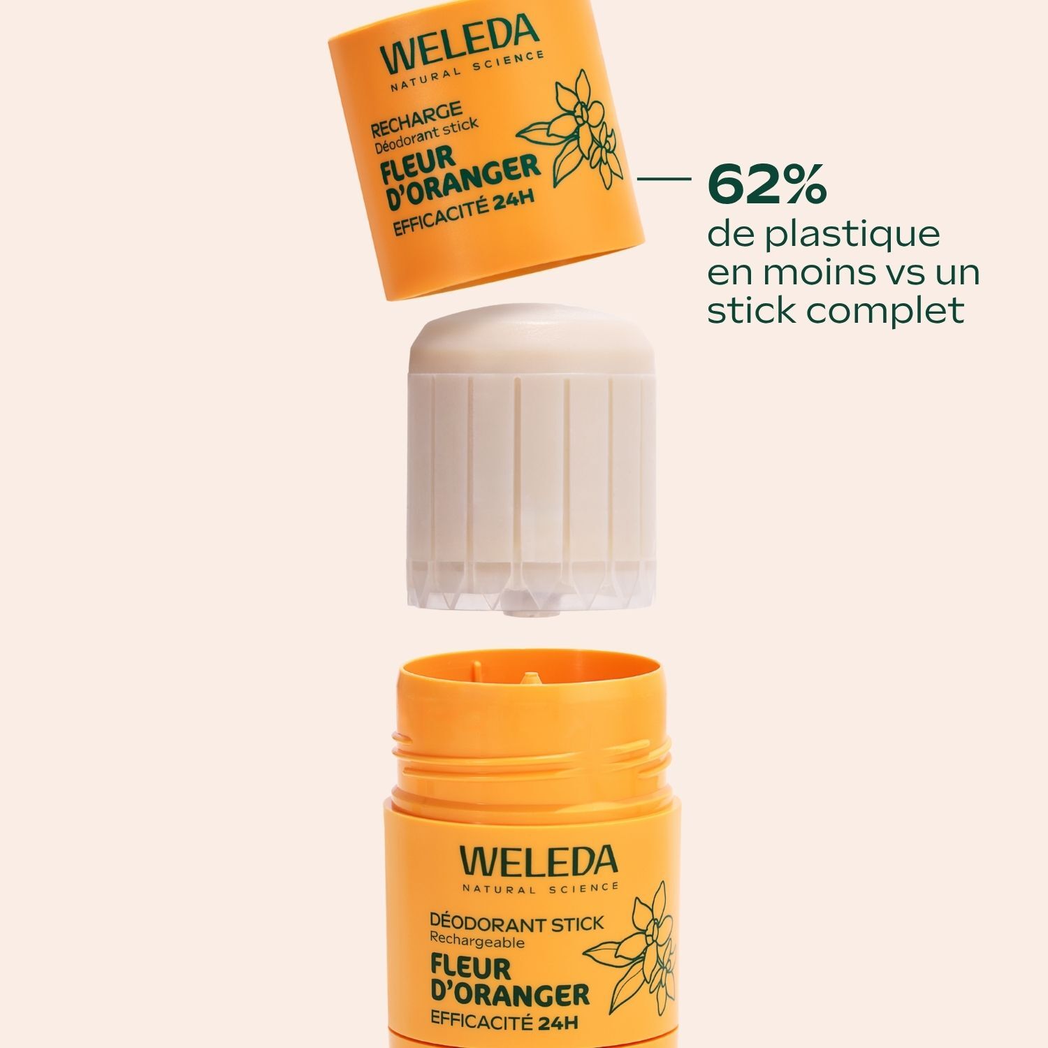 WELEDA - Déodorant Stick Rechargeable Fleur d'Oranger 50g - Formule 100% d'origine naturelle et sans alcool - Efficacité prouvée 24H