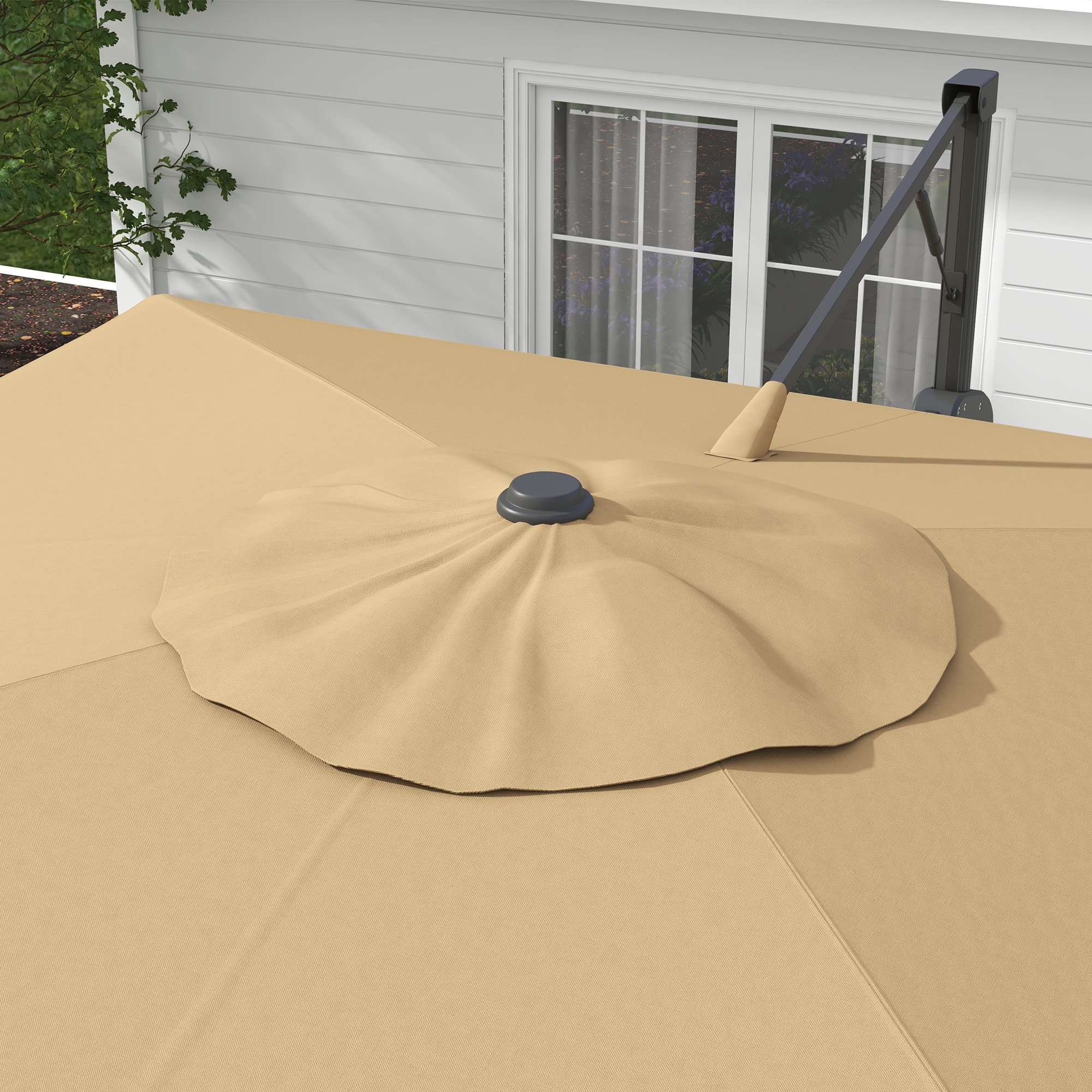 Parasol déporté carré pivotant 360° manivelle dim. 2,97L x 2,97l x 2,64H m alu. polyester kaki