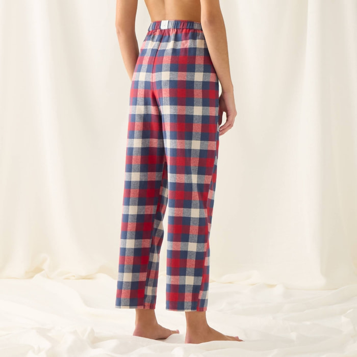 Pantalón de algodón franela con cuadros Neusa color marfil crudo 100% Algodón