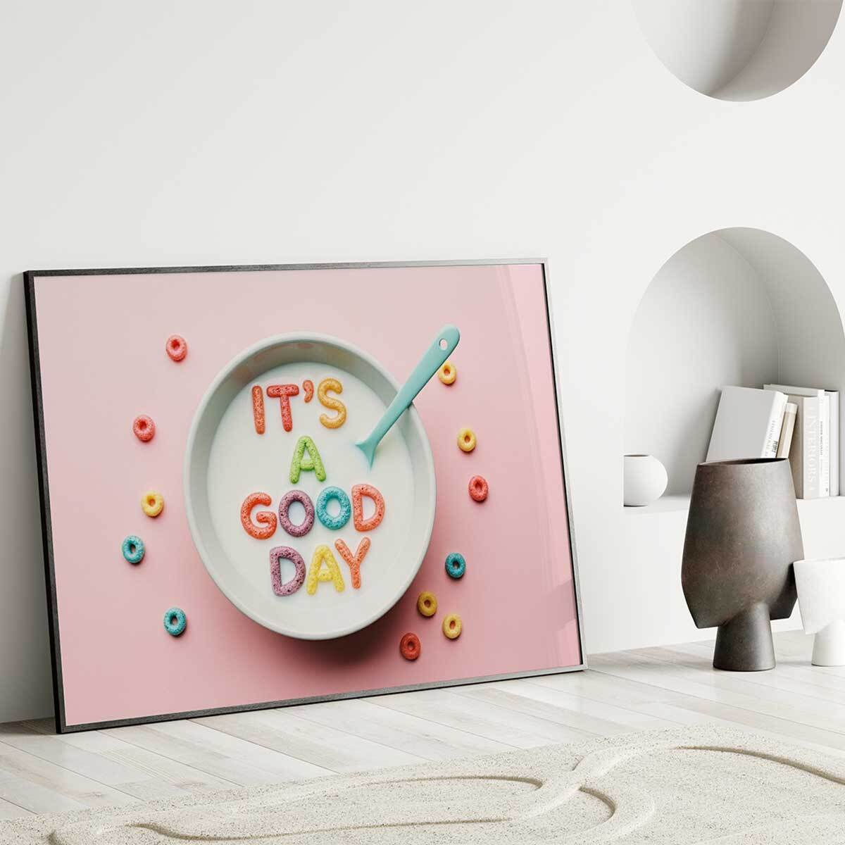 Affiche encadrée bol de lait rose pastel Affiche + cadre en métal - Noir