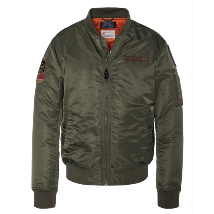 AIRVINTRS BOMBER JACKET WITH SCHOTT ARMY BADGES 100% RECYCLED NYLON Cachi