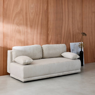 Banquette convertible 3 places velours côtelé greige avec coffre de rangement - L 192 x P 100 x H 81cm -Nelson