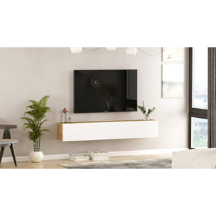 Mobile porta TV Dpirche, Credenza da soggiorno, Armadio basso per TV, Base parete attrezzata, 180x32h30 cm, Quercia e Bianco