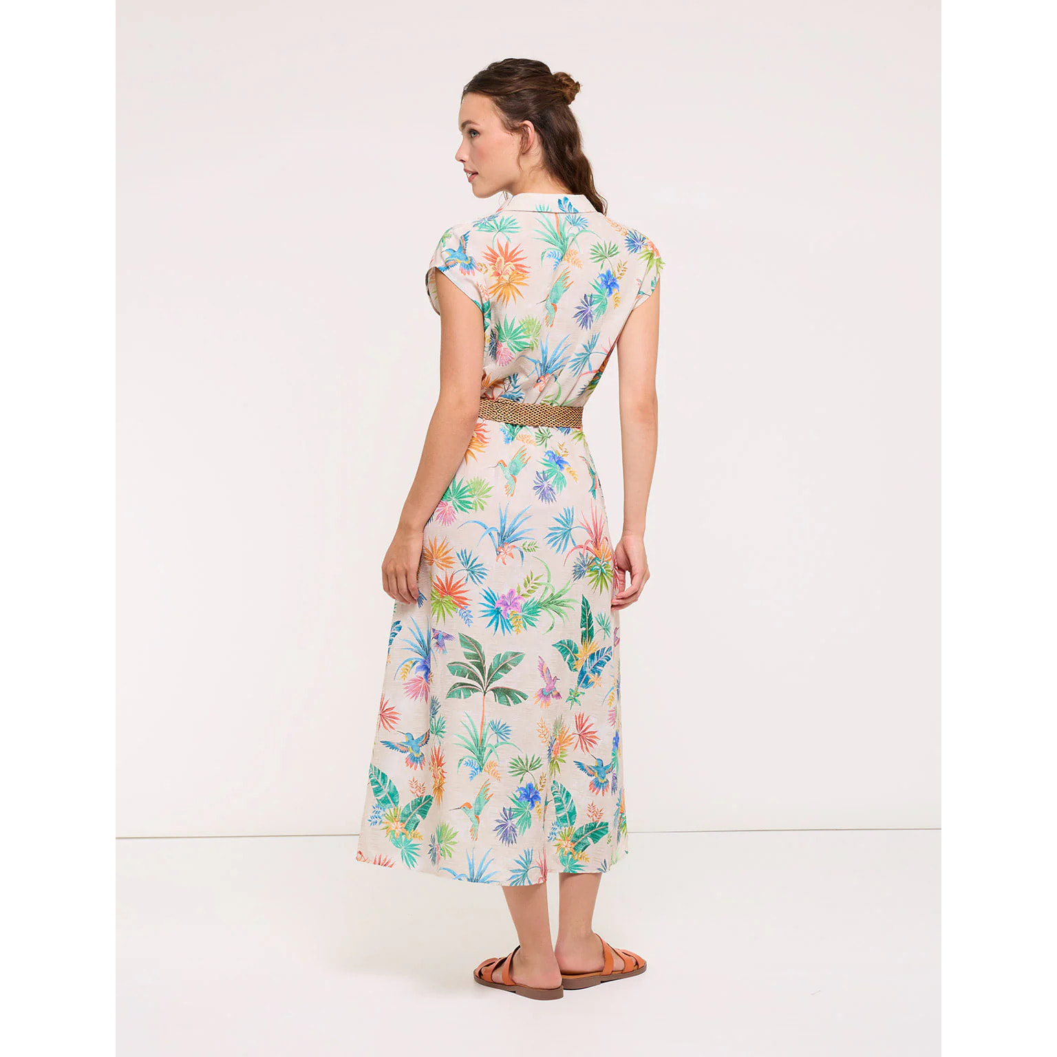 Vestido Largo Colibríes con Cinturón - Tropica