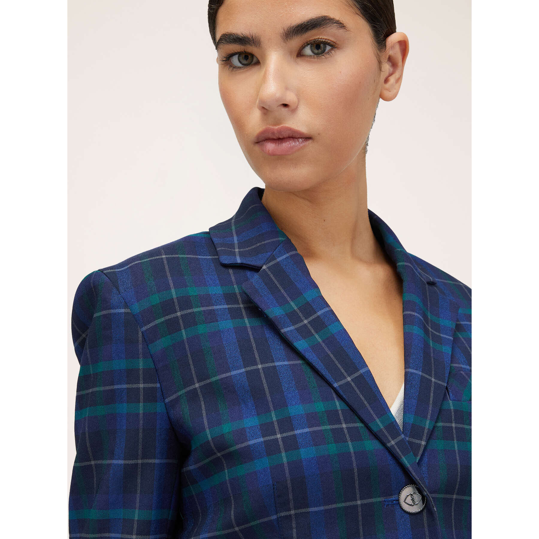 Motivi - Giacca blazer corta fantasia check - Blu