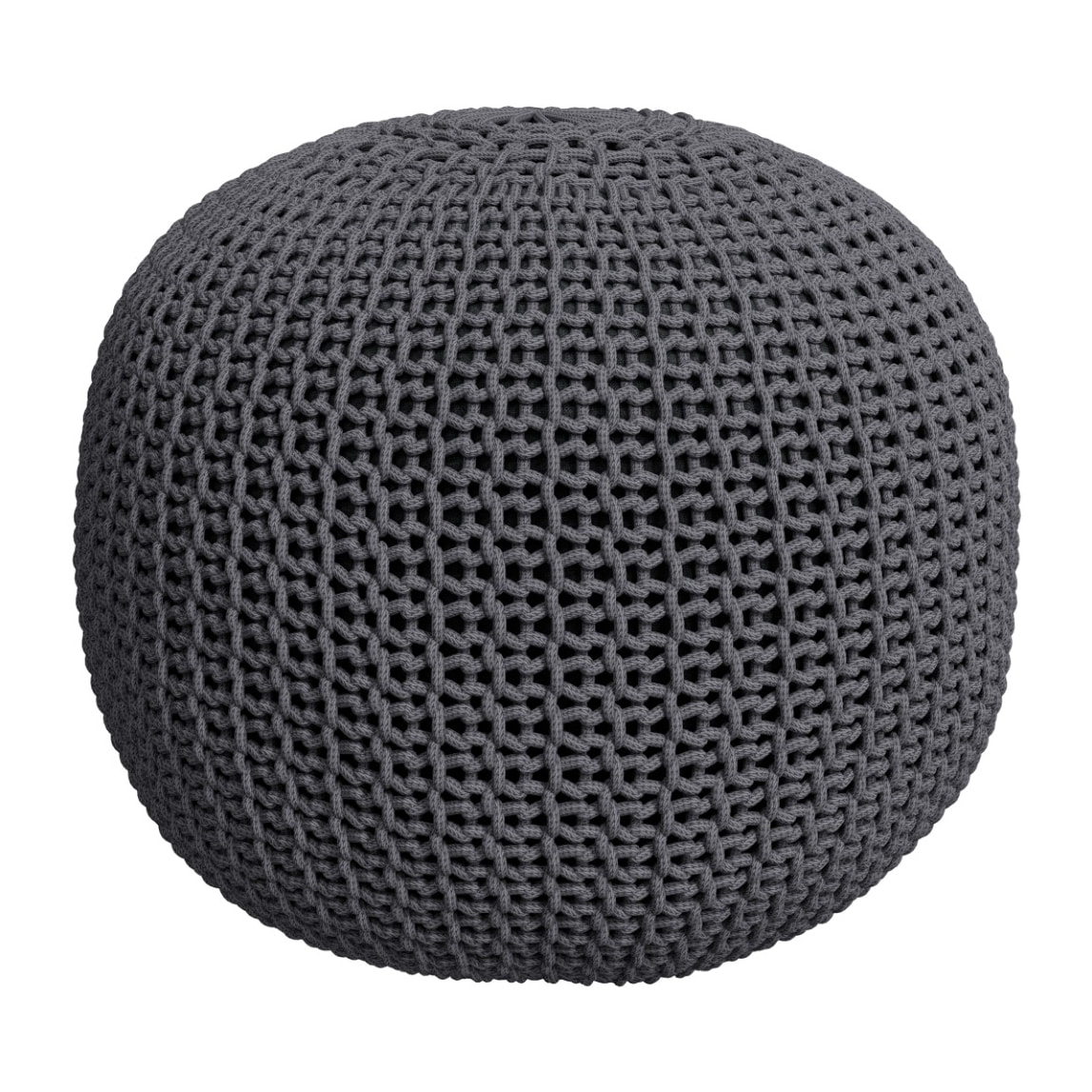 Pouf tricot rond en coton gris foncé  D40 cm - Elisa