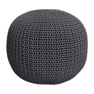 Pouf tricot rond en coton gris foncé  D40 cm - Elisa