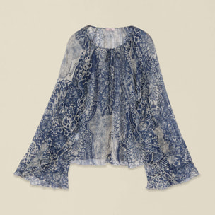 Oltre - Blusa fantasia con volant - Blu