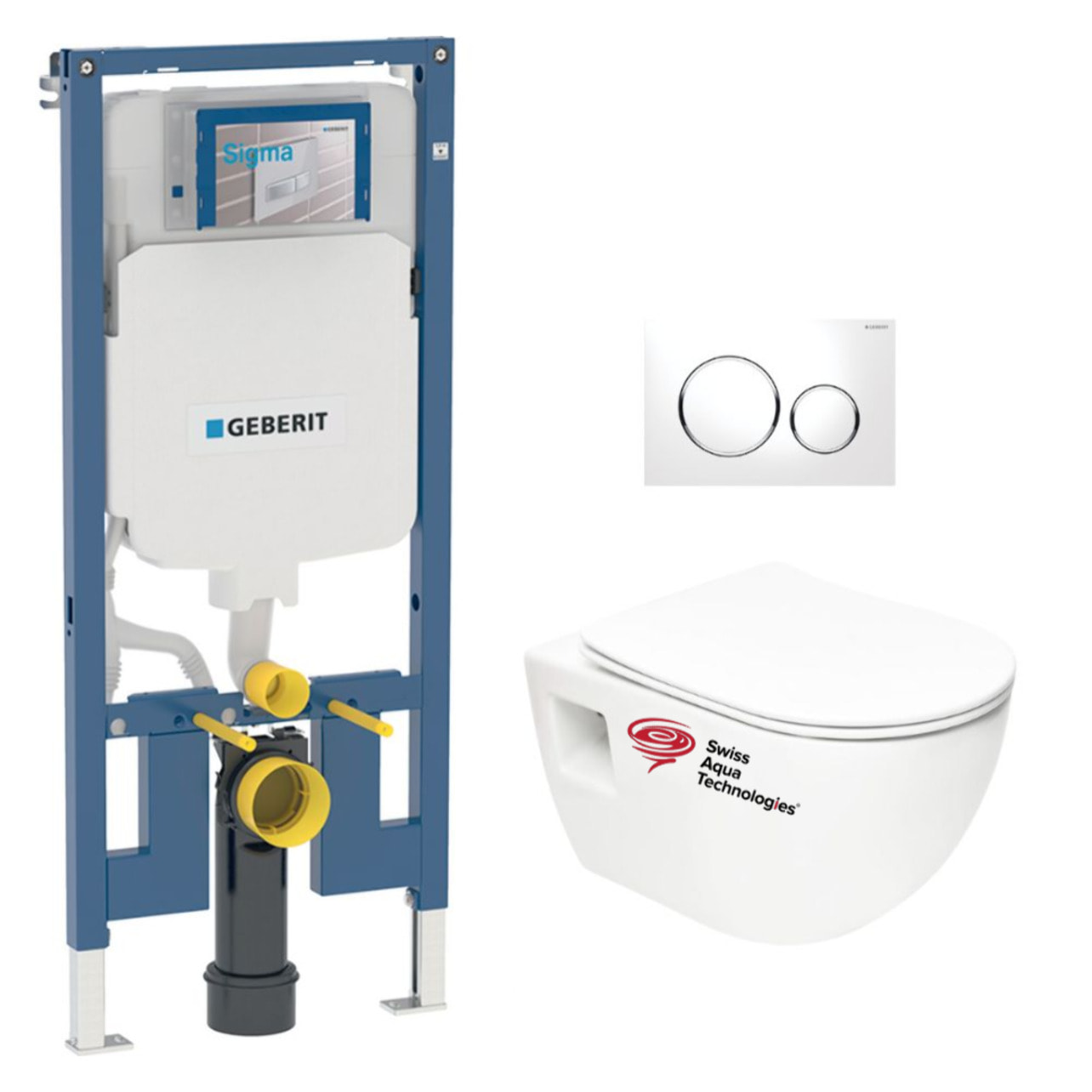 Duofix Pack Bâti-support extra-plat UP720 + WC sans bride SAT + Abattant SoftClose + Plaque Blanche et Chrome