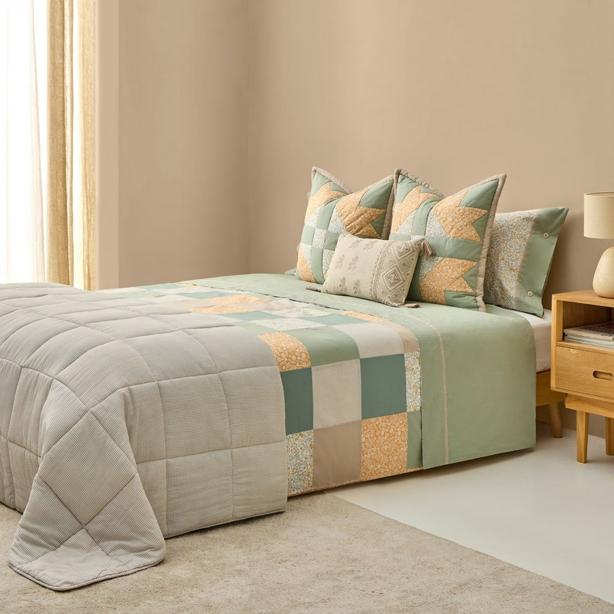 Sábana algodón flores Fopati color verde 100% Algodón