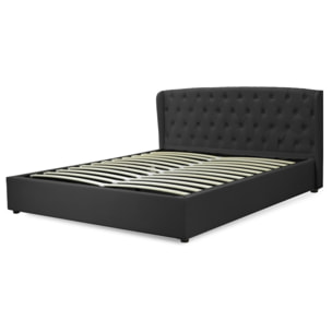 Lit coffre sommier relevable noir | Modele Naples Simili Cuir | Grande capacite de stockage