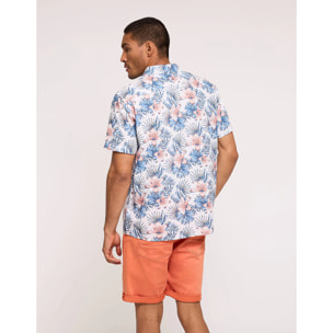 Camisa Flores Manga Corta Blanco - Bikor