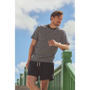 Maglietta a righe blu marino ed ecrù dal fit ampio con logo Rigby Go