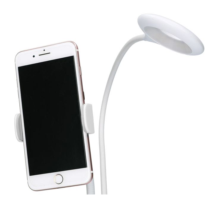 Forlight Servi Flexo portátil LED 4 W con Pinza para móvil. Regulador de tono e intensidad Brazo flexible. Blanco