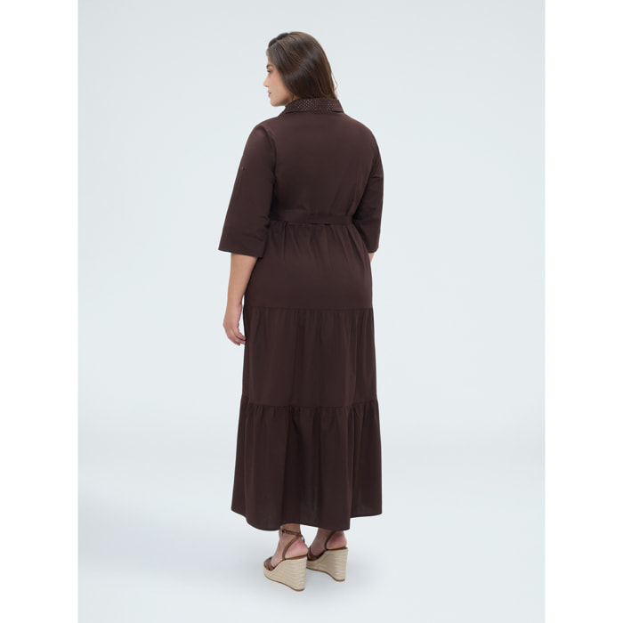 Fiorella Rubino - Vestito chemisier Power con balze - Marrone