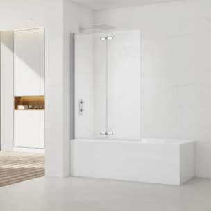 150x105 cm SK Pare-baignoire en verre 2 volets pliants, orientation gauche et droite, chrome (SATVZSKNEW105)