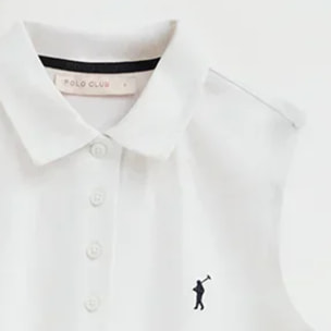 Vestido corto blanco sin mangas con cuello polo y logo Rigby Go