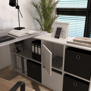 Scrivania Multiposizione con Scompartimenti Murcia Scrittoio Mobile per Computer Desk da Ufficio Soggiorno Sala Pranzo 136x74x66 cm Bianco E Grigio