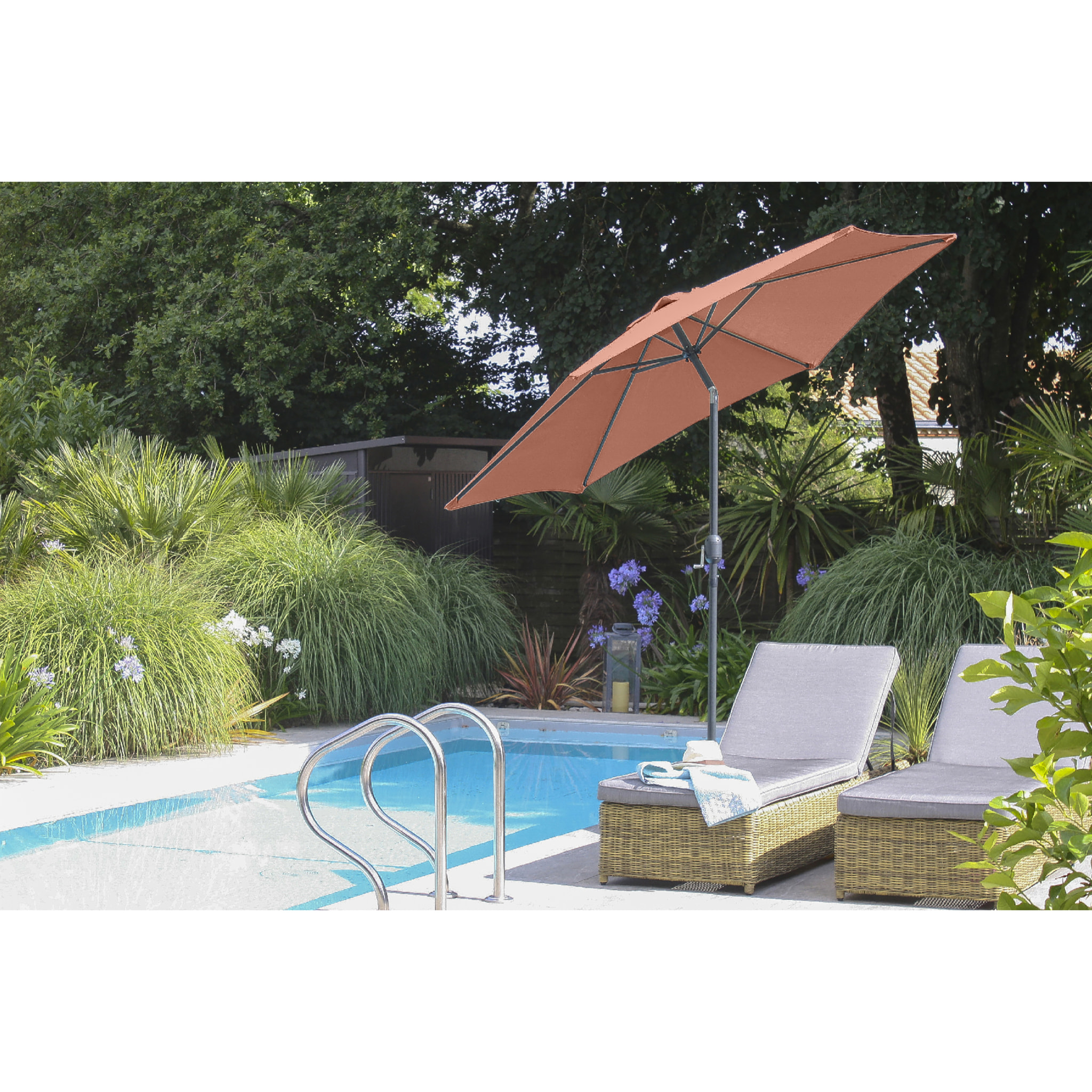 MARBELLA - Parasol à manivelle en aluminium gris anthracite et toile terracotta