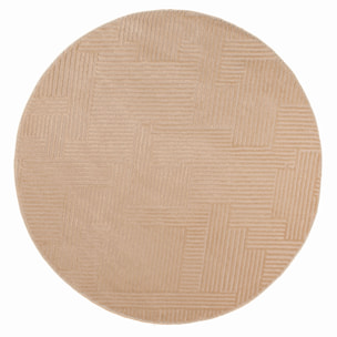 BIANCA - Tapis rond à motif graphique en relief - Beige