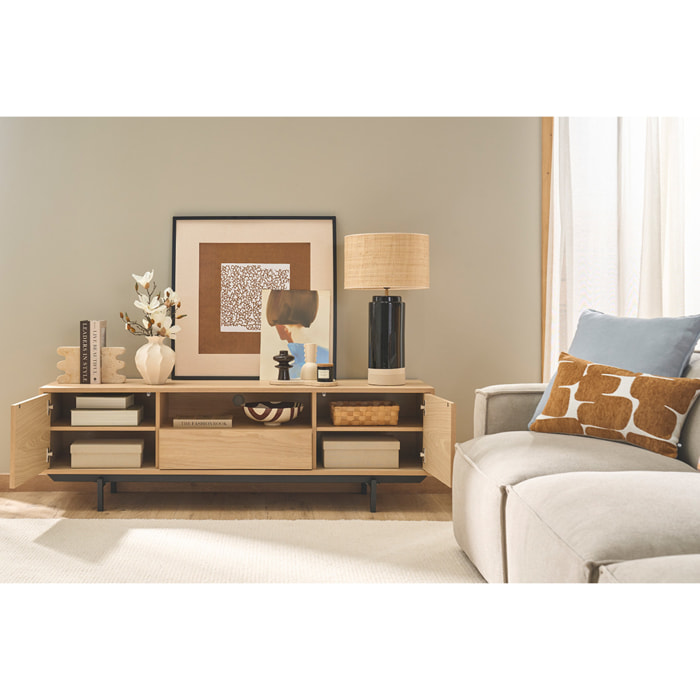 Meuble TV finition bois chêne avec niche ouverte L160 cm MANNY